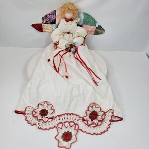 Vintage Handmade Crochet & Quilted Wings Angel Doll 31 Inch Head to End of Dress